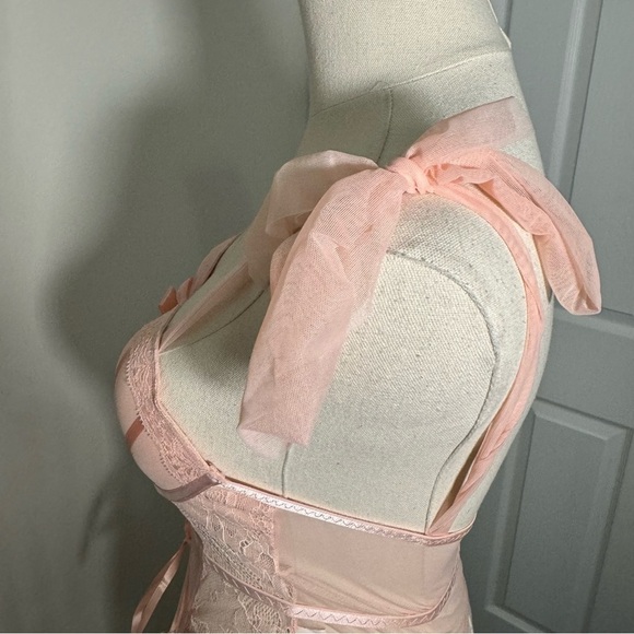NEW coquette ladies pink lace and tulle  corset tie up sleeve M - Picture 7 of 7